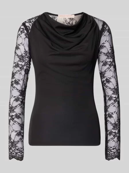 Bluzka z długim rękawem o kroju slim fit z obszyciem koronką Rinascimento czarna