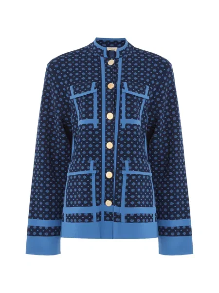 Geacă Temperley London cu model floral tricotate cu imagine albastru
