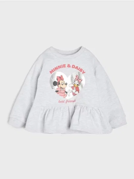 Sinsay Mikina crewneck s potiskem a volánkovým lemem Minnie and Daisy šedá