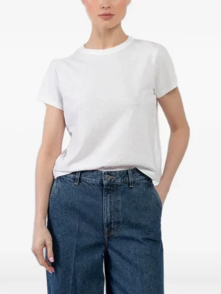 Tricou Velvet de catifea cu decolteu rotund alb