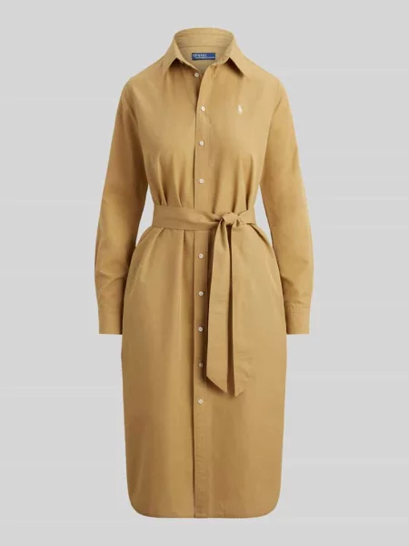 Sukienka koszulowa z mieszanki bawełny i lnu Polo Ralph Lauren beżowa