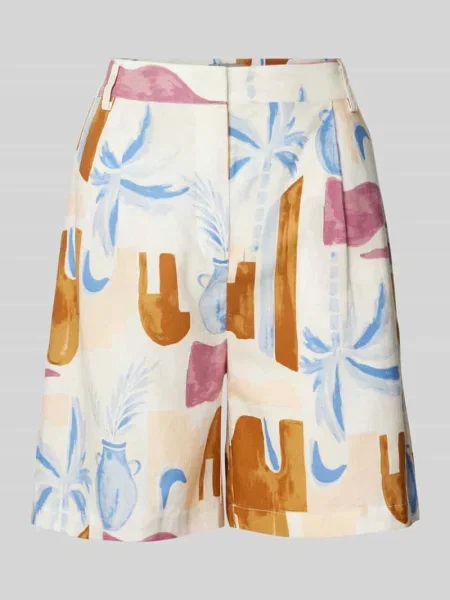 Bermudy lniane o kroju regular fit z zakładkami w pasie Christian Berg Woman Selection