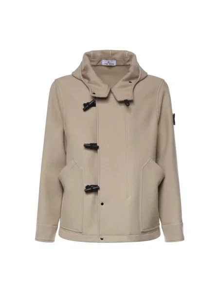 Krótka parka Stone Island wełniana z kamieniami beżowa