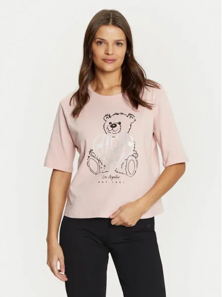 Тениска Guess RHINESTONE розово