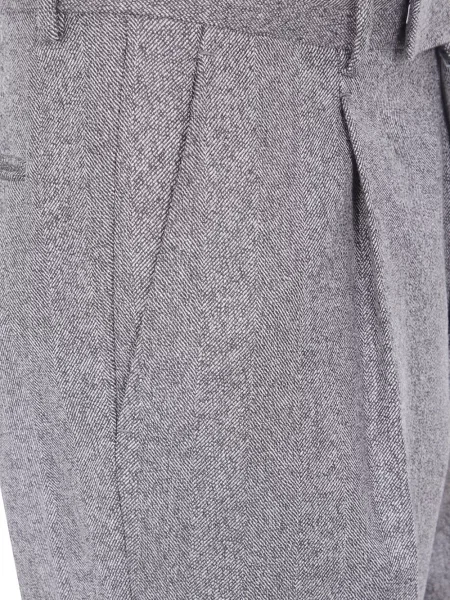 Pantaloni Zegna de lână cu model herringbone gri