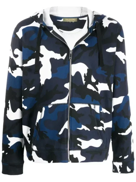 Hanorac cu glugă Valentino Garavani cu imagine cu model camuflaj albastru