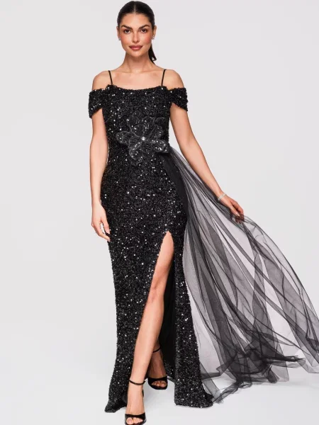 Rochie de seară Edoti asimetrică negru