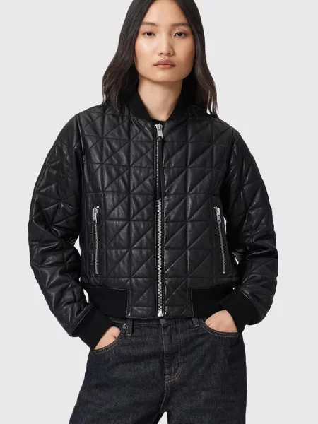 AllSaints geacă bomber de piele CARLY de tranziție negru