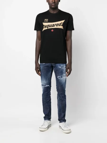 Raštuotas marškinėliai Dsquared2 juoda