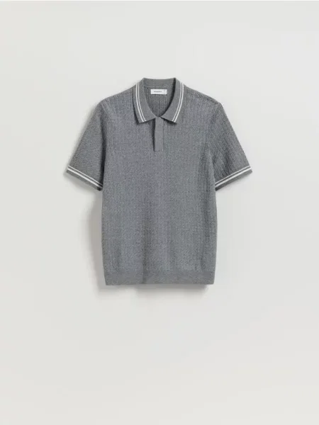 Reserved Pulover cu guler polo cu adaos de gri-închis gri