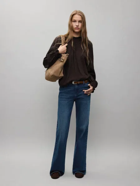 Dżinsy z niskim stanem flare intensywny Teen 38 MANGO TEEN granatowy