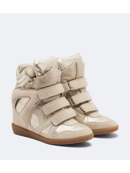 Sneakerși Isabel Marant din piele de căprioară cu pană bej