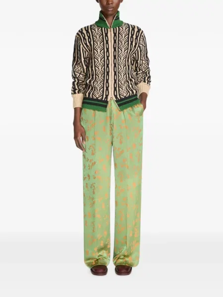 Pantaloni Dries Van Noten din jacard verde