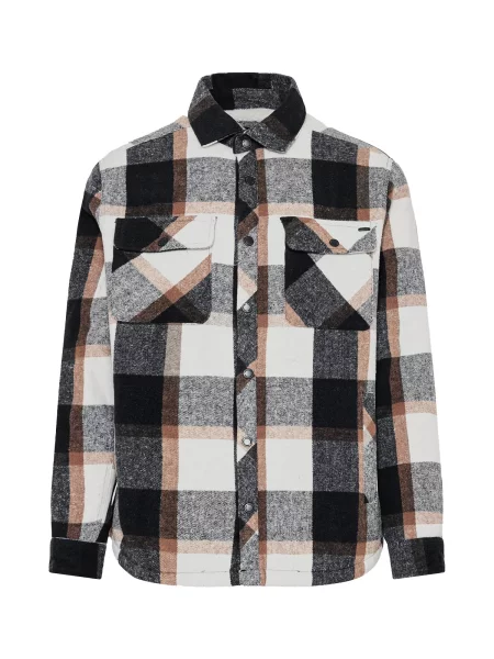 Funky Buddha Košile marine modrá / pastelově oranžová bílá