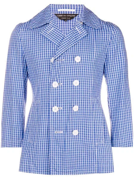 Kostkovaná dvouřadá bunda Comme Des Garçons Pre-owned modrá