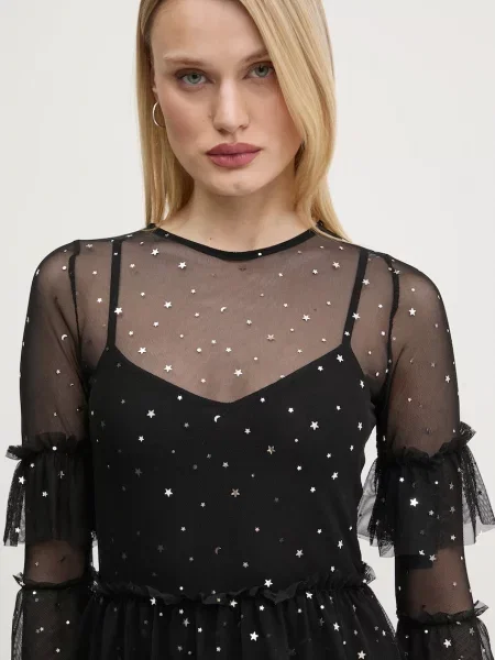 Never Fully Dressed sukienka Star Mesh maxi prosta czarny