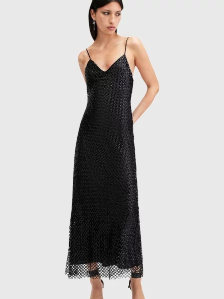 AllSaints rochie CHANTELLE maxi evazati negru