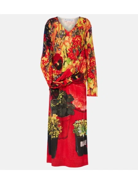 Rochie maxi Jw Anderson de lână drapată de costum roșu