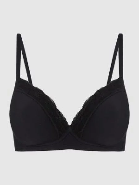 Biustonosz miękki z watowanymi miseczkami model ‘Cotton Lace Light’ Hanro czarny