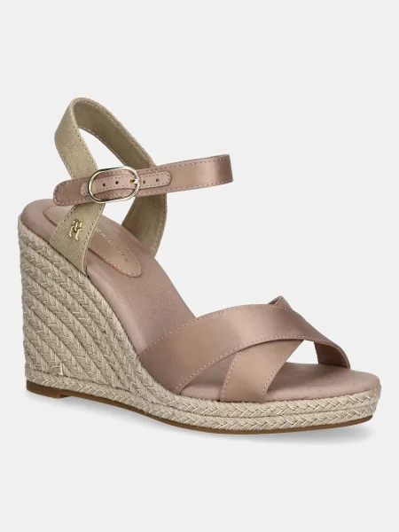 Tommy Hilfiger sandały SATIN HIGH WEDGE ESPADRILLE beżowy różowe