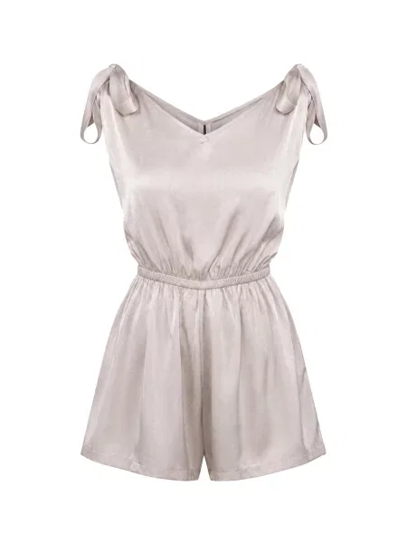 REGINA FASHION Overal Tie-Shoulder V-Neck Playsuit Soft Sheen béžová