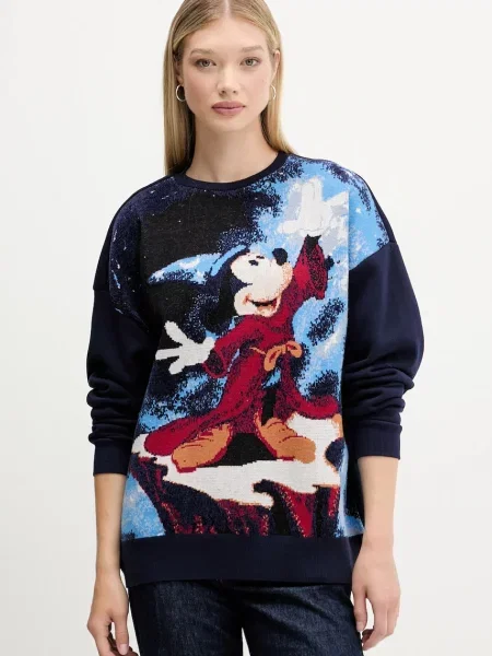 Desigual bluză FANTASY MICKEY bleumarin cu imprimeu albastru
