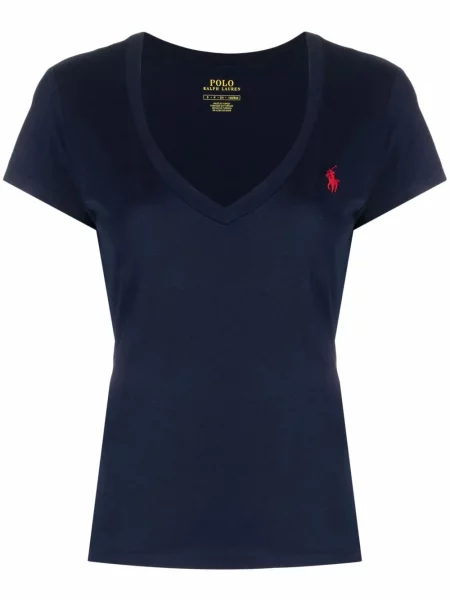 Dzianinowa krótka haftowana koszula Polo Ralph Lauren czarna