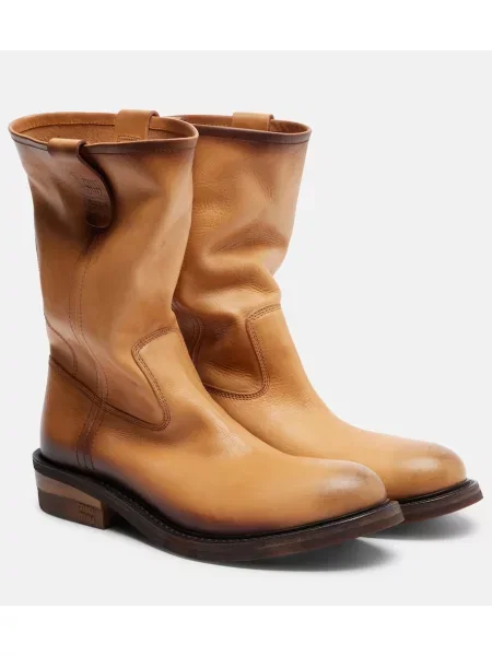 Usnjene čevlji do gležnjev Miu Miu rjava