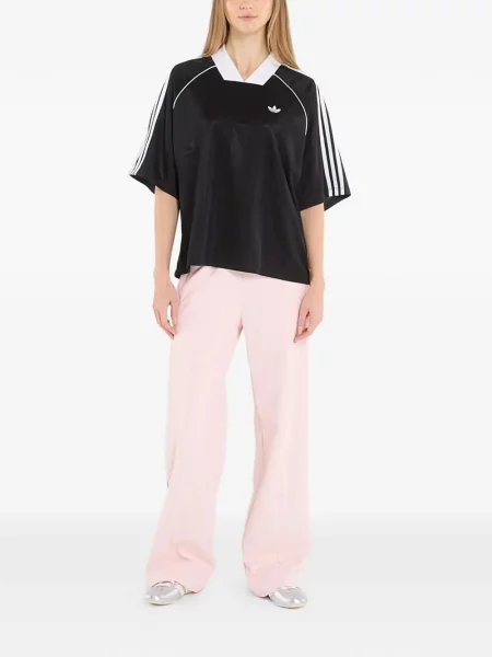 Tricou cu dungi Adidas cu dungi cu broderie din jacard negru
