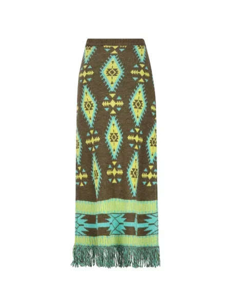 Fusta maxi Colour Market cu franjuri tricotate verde