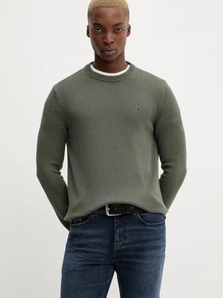 Sweter o kroju slim fit z czystej bawełny Tommy Jeans zielony