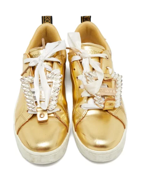 Sneakerși Roberto Cavalli din piele de cristal auriu