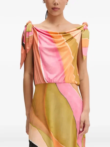 Rochie mini Never Fully Dressed cu imagine cu imprimeu abstract cu legături portocaliu