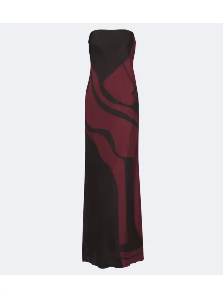 Rochie maxi Sir din satin cu imagine maro