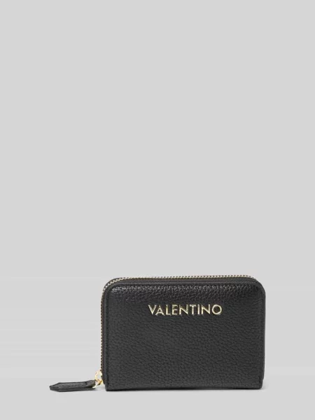 Lniany portfel Valentino z logo czarny