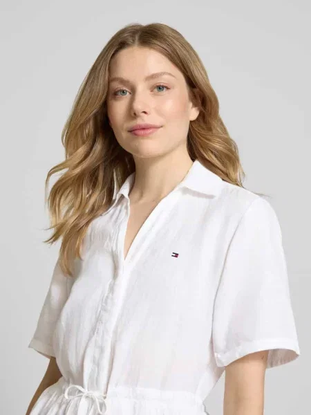 Sukienka koszulowa dopasowana z czystego lnu Tommy Hilfiger biała