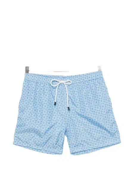 Slip de baie Barba cu imagine cu imprimeu geometric cu cordon albastru