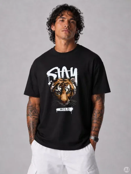 T-shirt oversize z nadrukiem Dstreet czarny