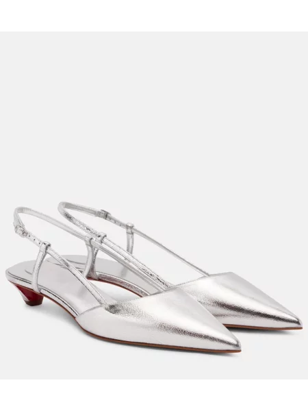 Pantofi cu toc Christian Louboutin slingback argintiu