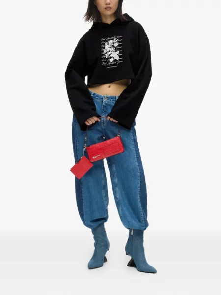 Суичър с качулка Karl Lagerfeld Jeans на цветя с принт черно