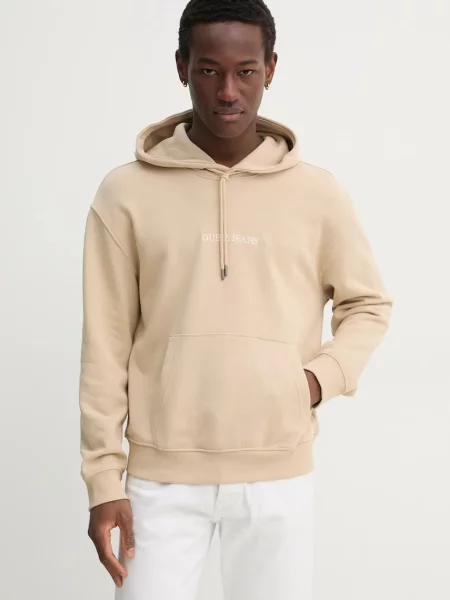 Guess Jeans dukserica sa kapuljačom za muškarce od pamuka bež