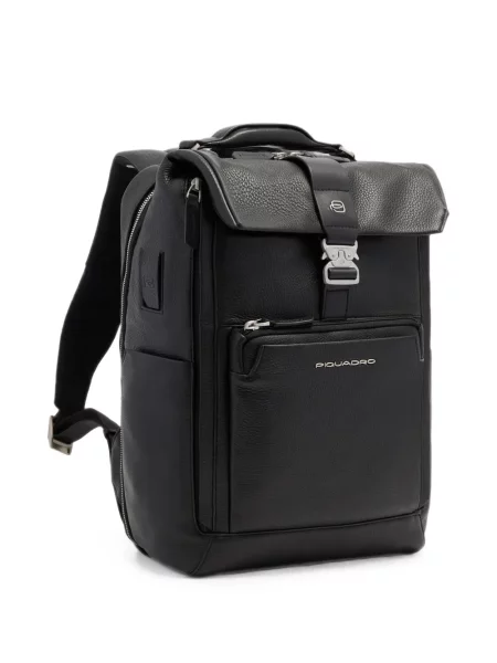Rucsac Piquadro din piele cu cataramă negru
