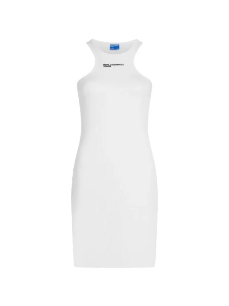 Rochie din denim Karl Lagerfeld Jeans cu autograf alb