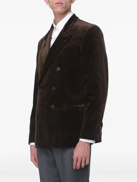 Palton Etro cu model paisley cu două rânduri de nasturi maro