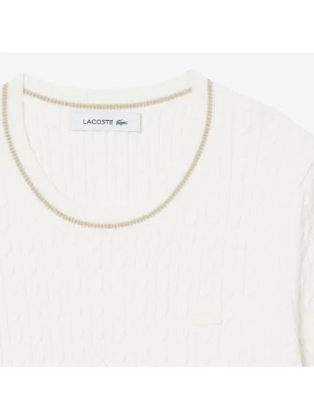 Lacoste Sweter Z Krótkim Rękawem O Splocie Warkoczowym biały