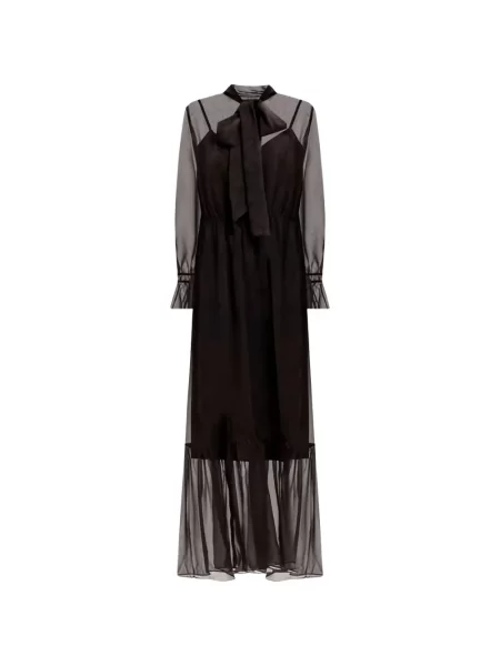 Rochie maxi Twinset cu funde cu model piele de șarpe maro