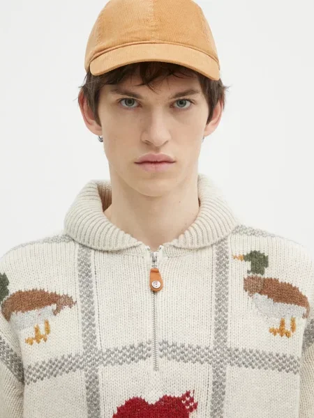 Вельветова кепка Wood Wood однотонна коричневий