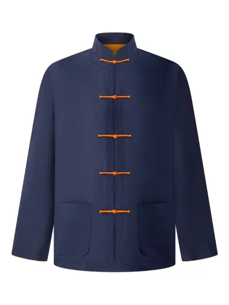 Geacă Shanghai Tang de mătase cu guler de stand-up albastru