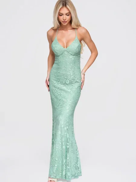 Rochie maxi Edoti din dantelă verde