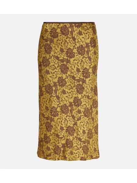 Fustă tip creion Dries Van Noten cu model floral din jacard galben